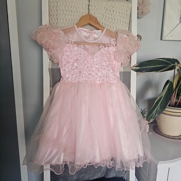 Other - Girls Pink Formal Dress | 4T | Ruffle Tulle Skirt & Beaded Flower Details